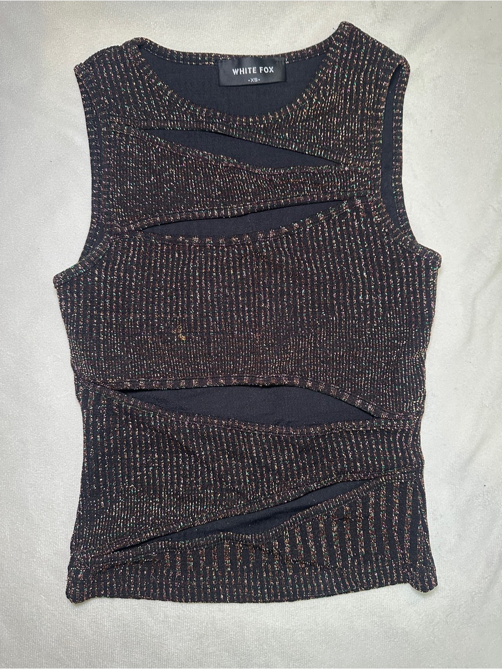 White Fox Black Metallic Cutout Sleeveless Top Size XS